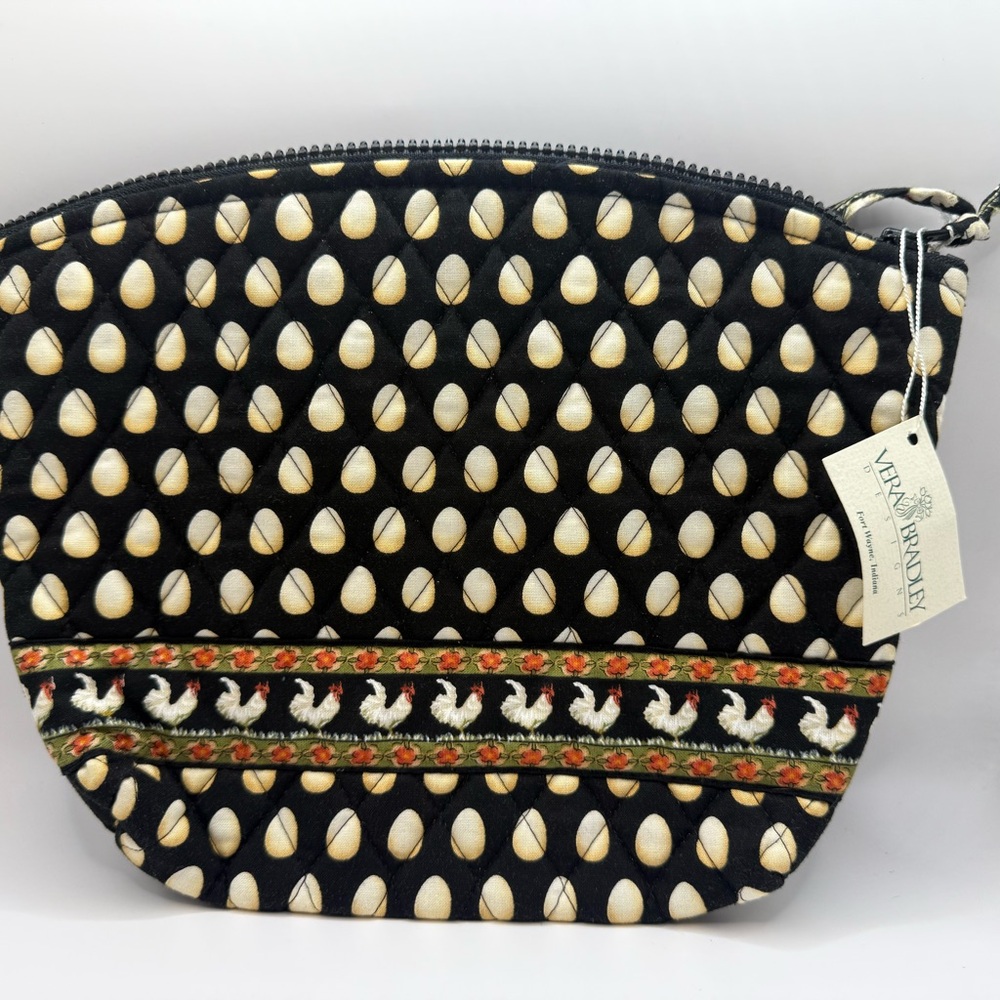 VTG Vera Bradley Classic Small Zip Lined Cosmetic Make Up Bag Chicken & Eggs